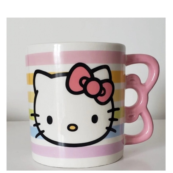NEW Hello Kitty Pastel Rainbow Pink Bow Handle Large Ceramic Coffee Mug - Picture 2 of 6